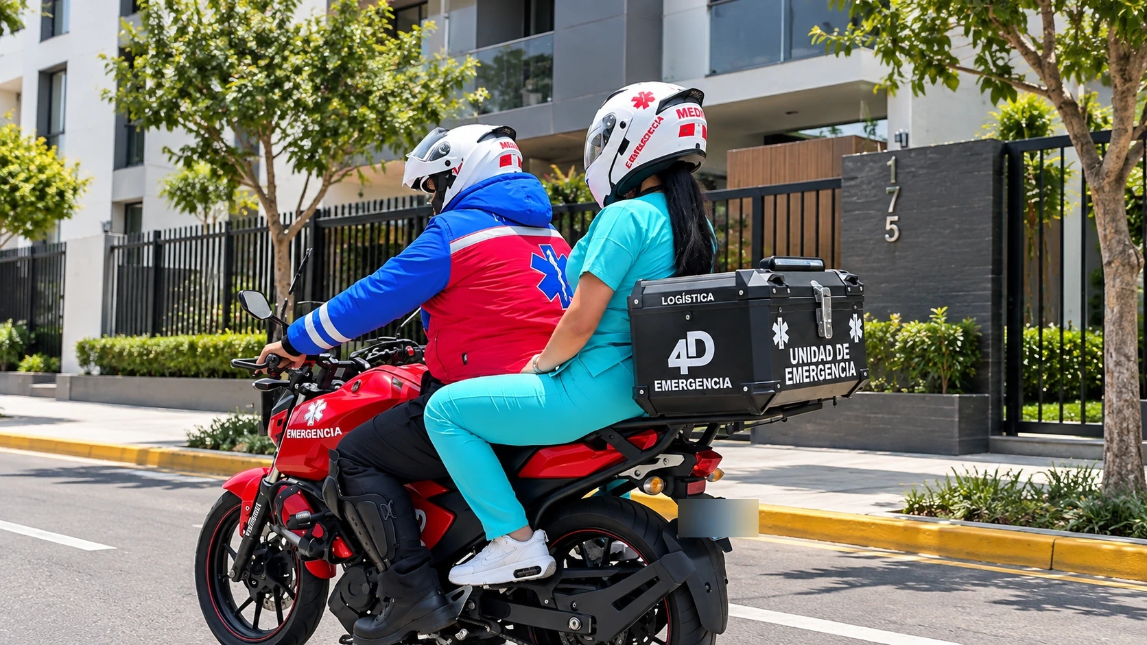 Unidad de emergencia de 4D desplazándose en moto